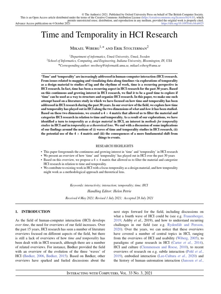 Time and Temporality in HCI Research | PDF | Human–Computer Interaction ...