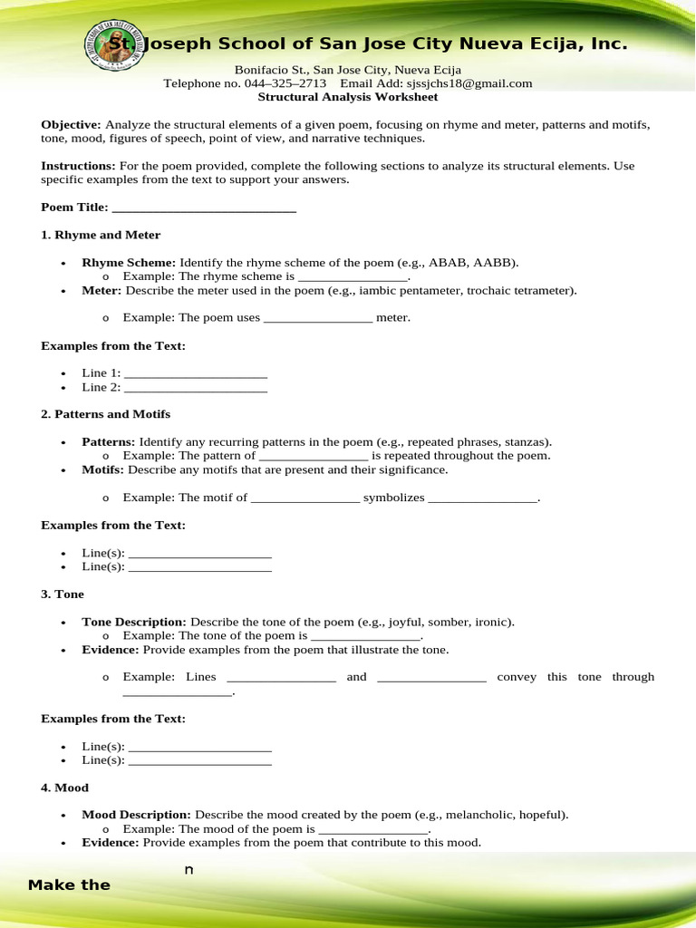 Structural Analysis Worksheet | PDF | Metre (Poetry) | Poetry