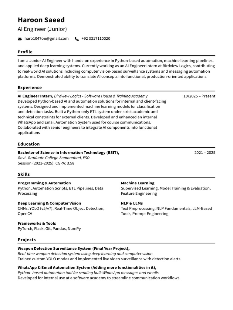 Haroon Saeed FlowCV Resume 20260117 | PDF | Artificial Intelligence ...