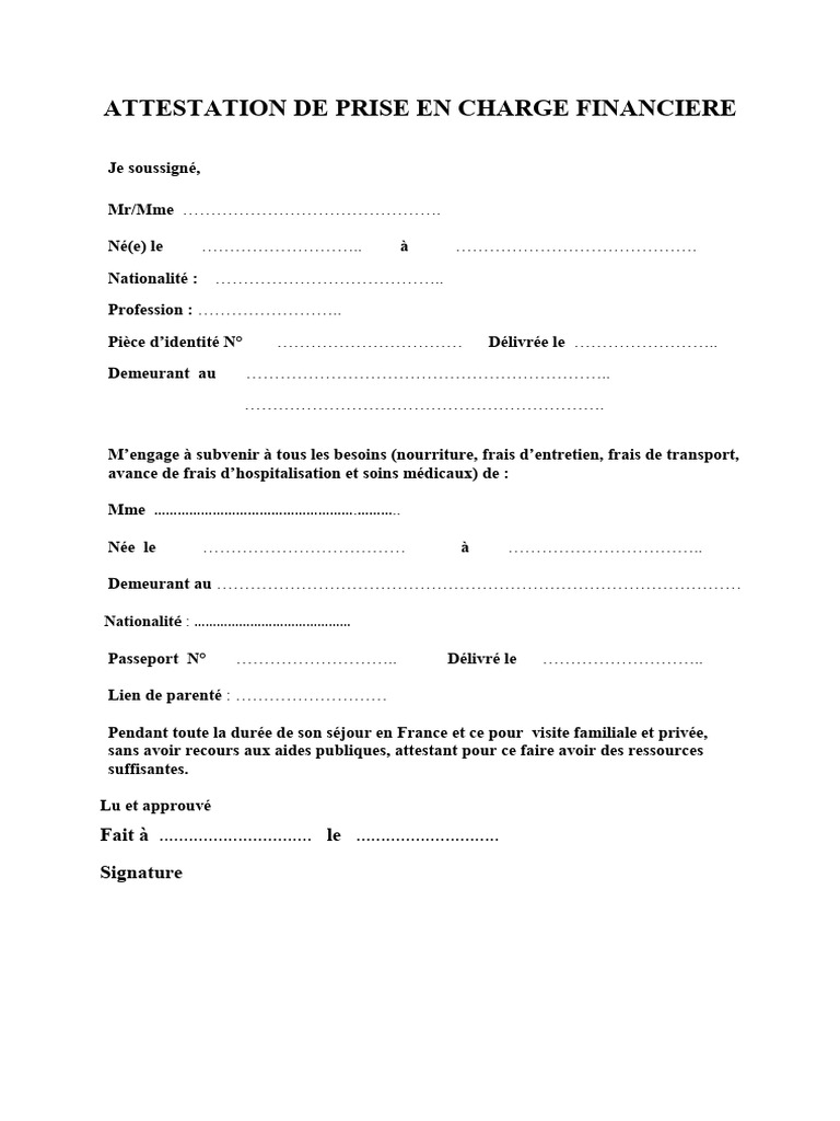 Attestation de Prise en Charge | PDF