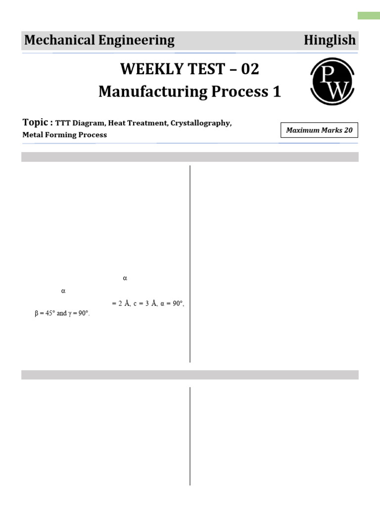 141_©ClassTube?_Manufacturing_Process_1_Weekly_test_02_Test_ | PDF ...