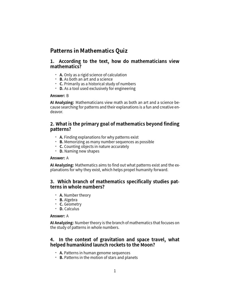 NoteGPT_Patterns in Mathematics Quiz_20260425105753 | PDF