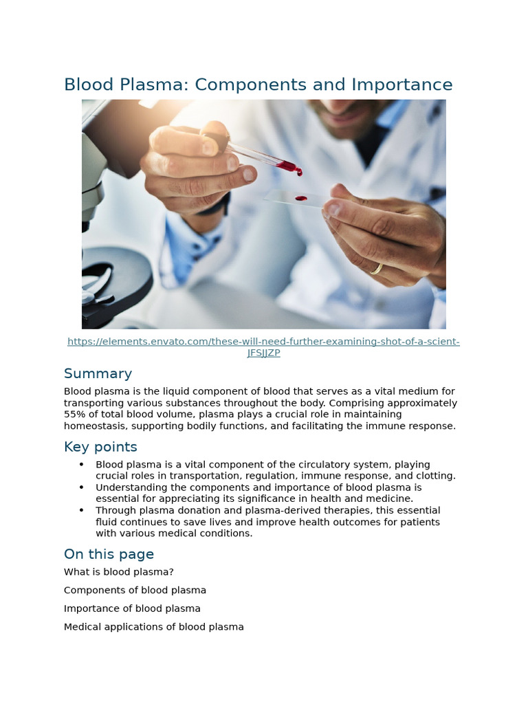 Blood Plasma Components and Importance - 20DEC SR | PDF | Blood Plasma ...