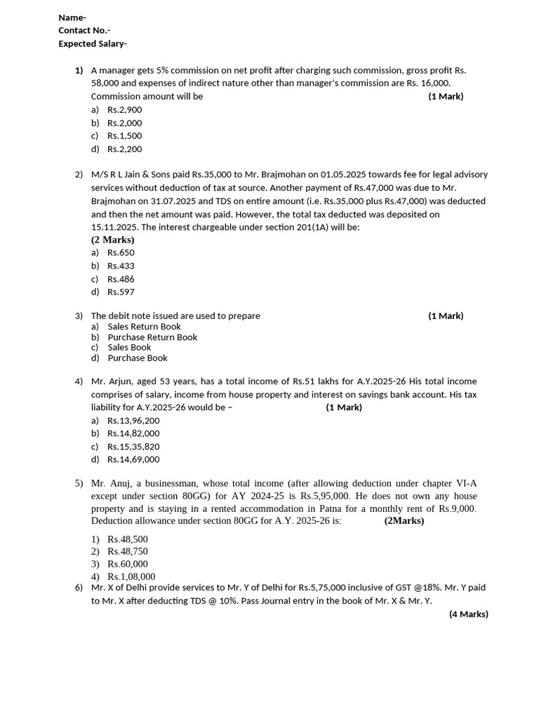 New Question Paper Design_Experience | PDF | Taxes | Tax Deduction