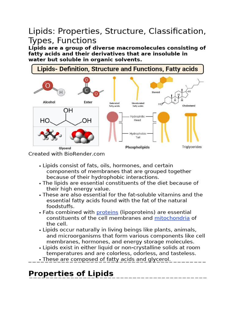 Lipids Properties Structure and Functions | PDF | Fatty Acid | Triglyceride