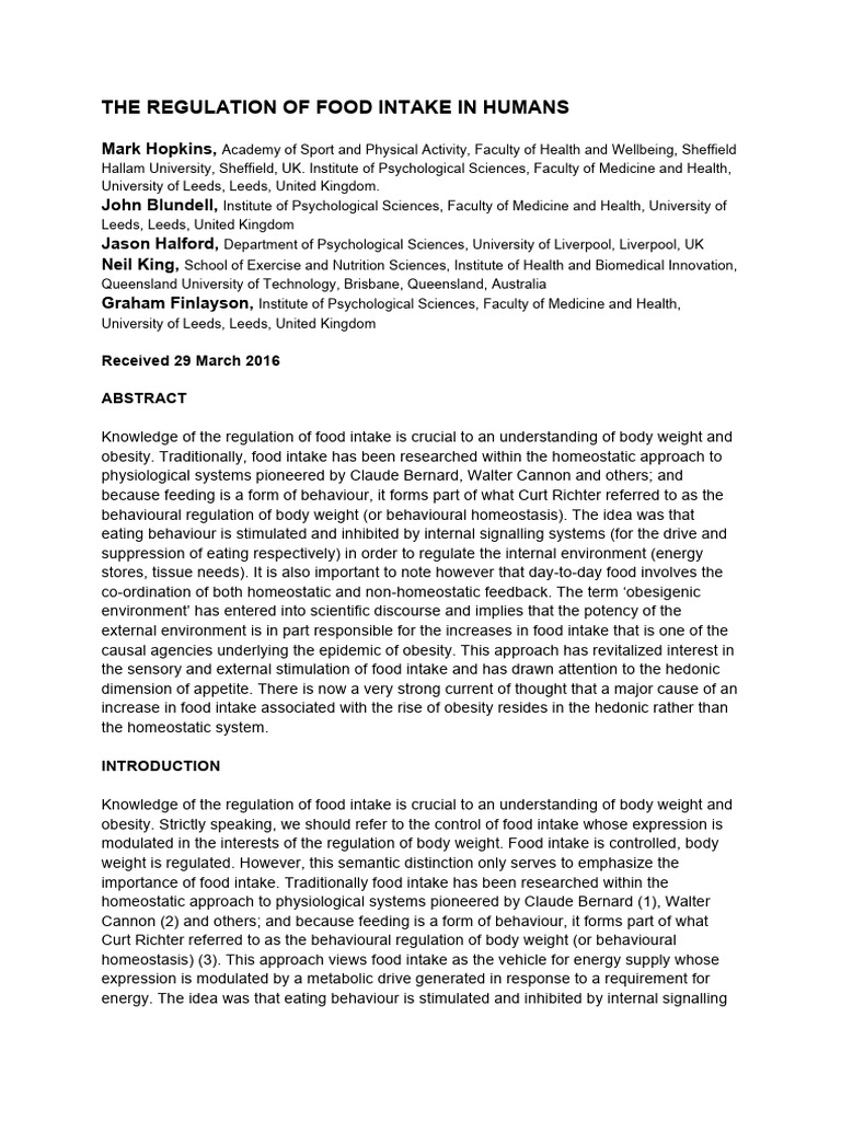The Regulation of Food Intake in Humans | PDF | Eating | Leptin
