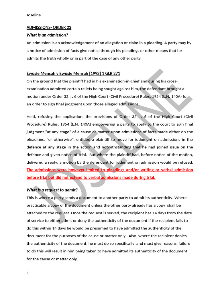 Lecture 14- Admissions, discontinuance, interrogatories | PDF ...