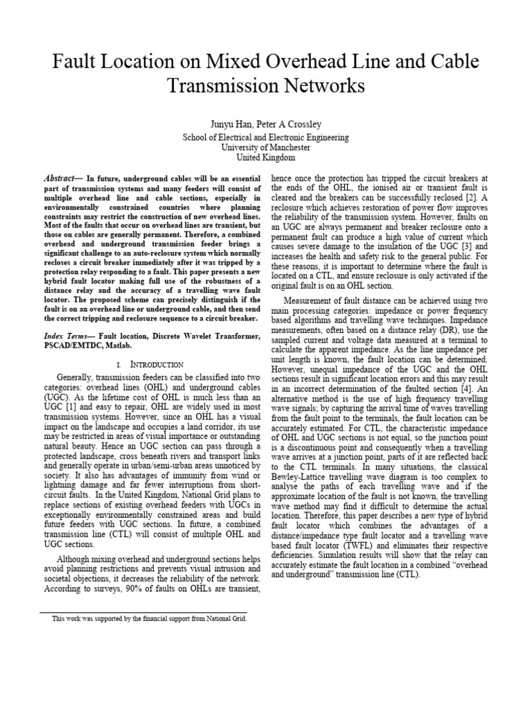 Fault_Location_Line_Cable | PDF | Electric Power Transmission | Wavelet