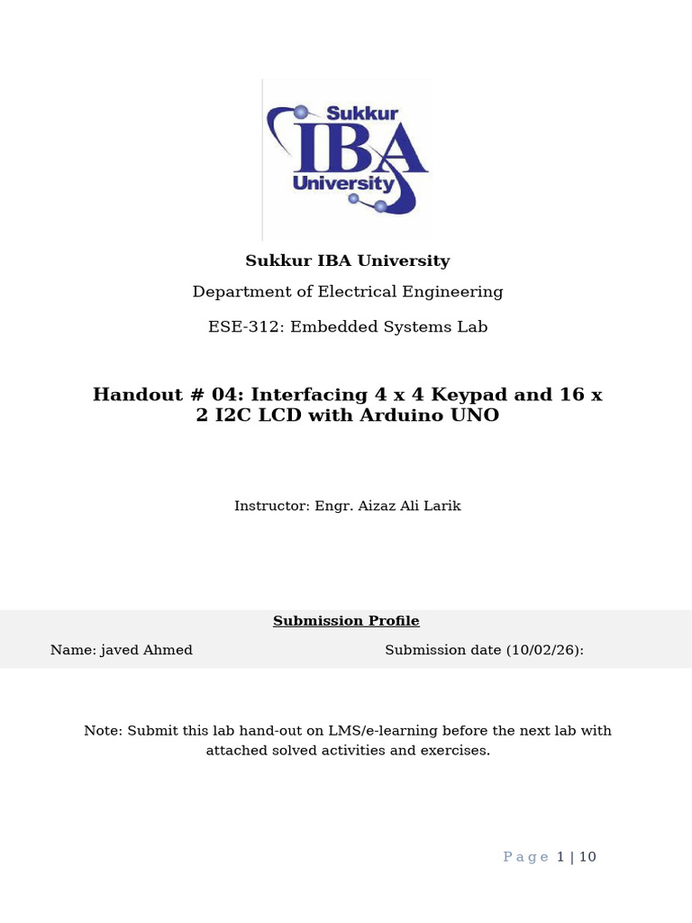 ES Lab 4 Report Keypad LCD Javed | PDF | Liquid Crystal Display | Computing