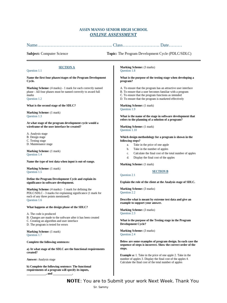Online Assessment 1 Program Development Cycle Theory Questions | PDF ...