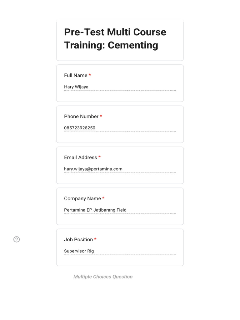 Pre-Test Multi Course Training - Cementing | PDF