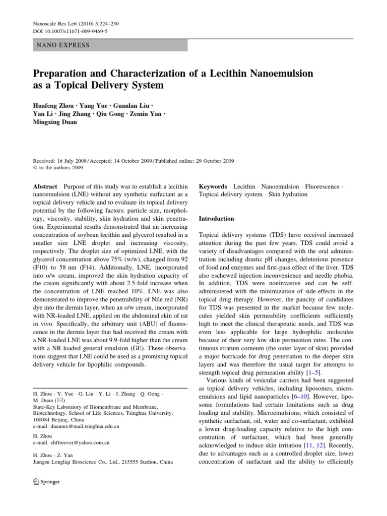 Preparation and Characterization of A Lecithin Nanoemulsion As A