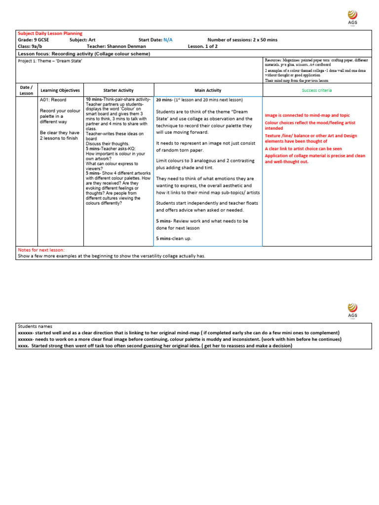 Lesson Plan GCSE Course (1) | PDF