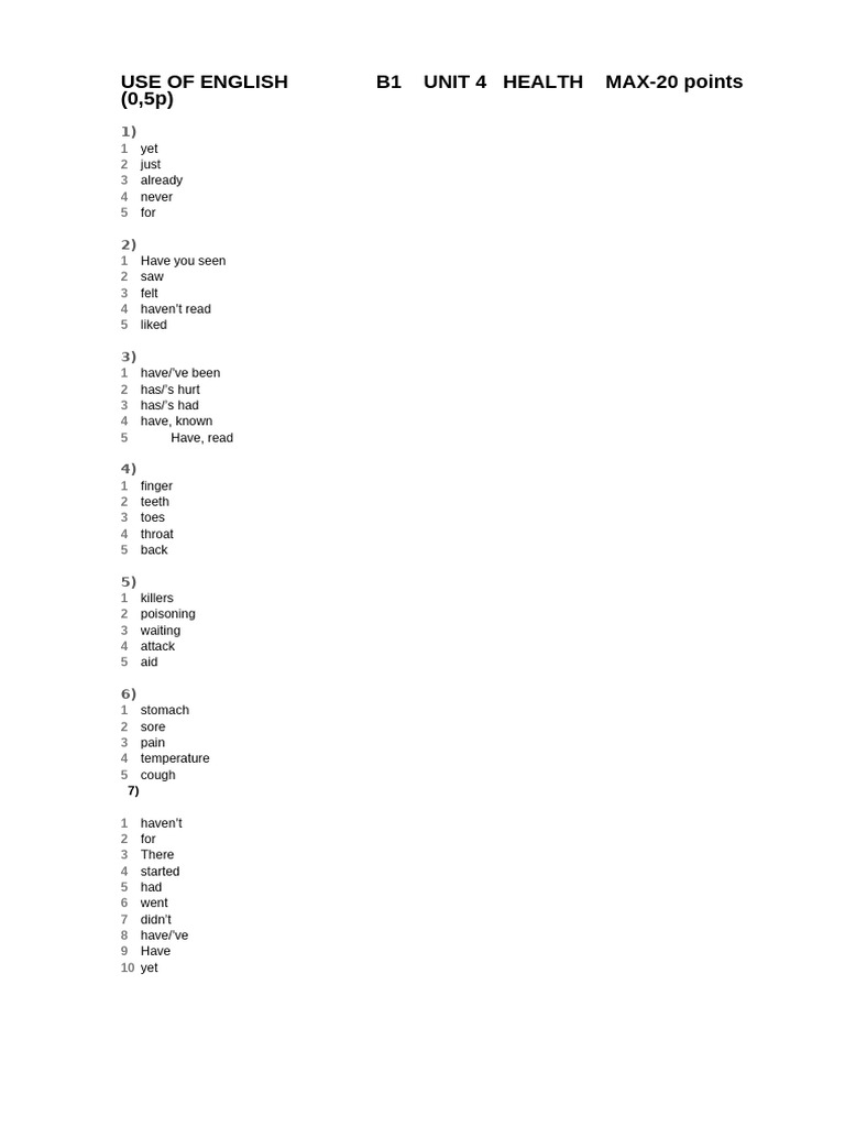 b1 Use 4 Unit Answers | PDF
