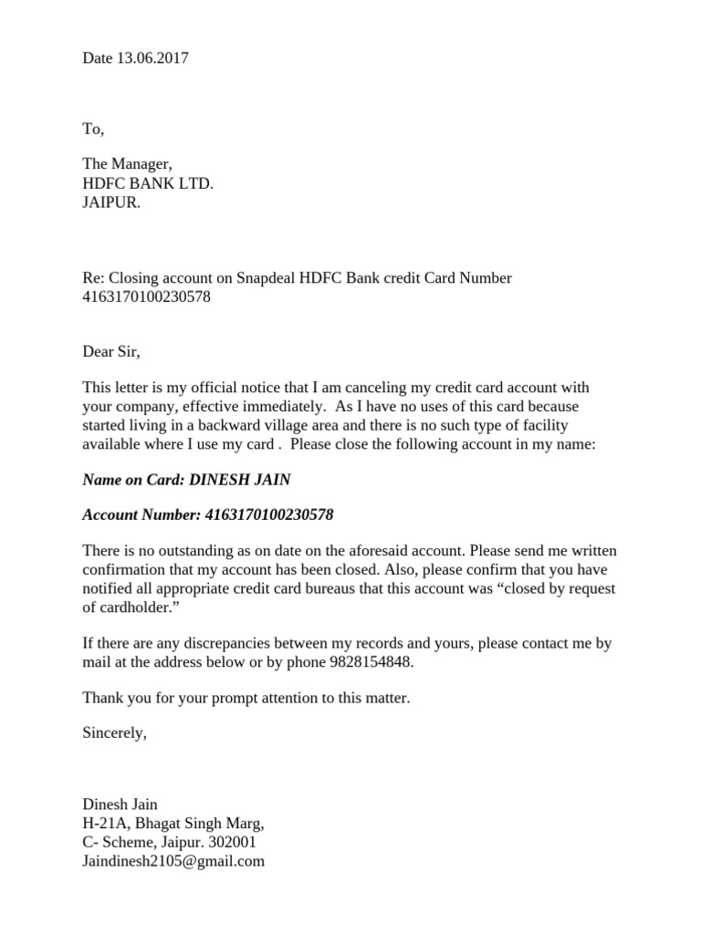 Credit Card Closing Letter | PDF