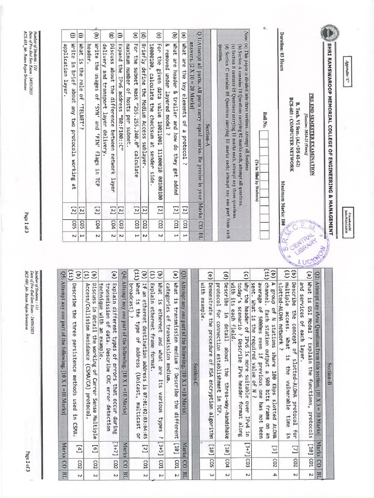 Computer Network (BCS-603) (AL,DS 61,62) | PDF