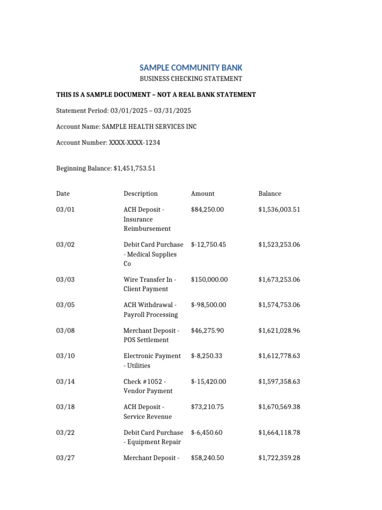 SAMPLE Bank Statement March 2025 | PDF
