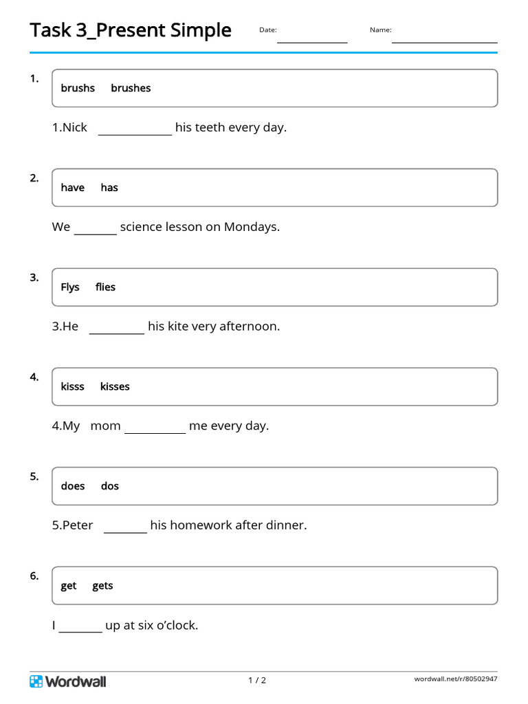 Task 3present Simple Complete the Sentence | PDF
