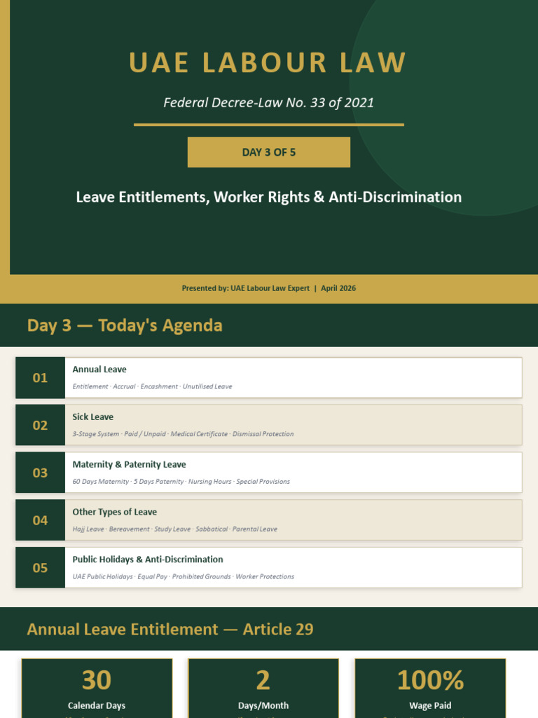 UAE Labour Law Day3 | PDF | Parental Leave | Annual Leave