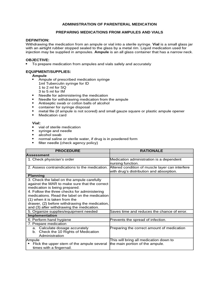 Administration of Parenteral Injection | PDF | Injection (Medicine ...