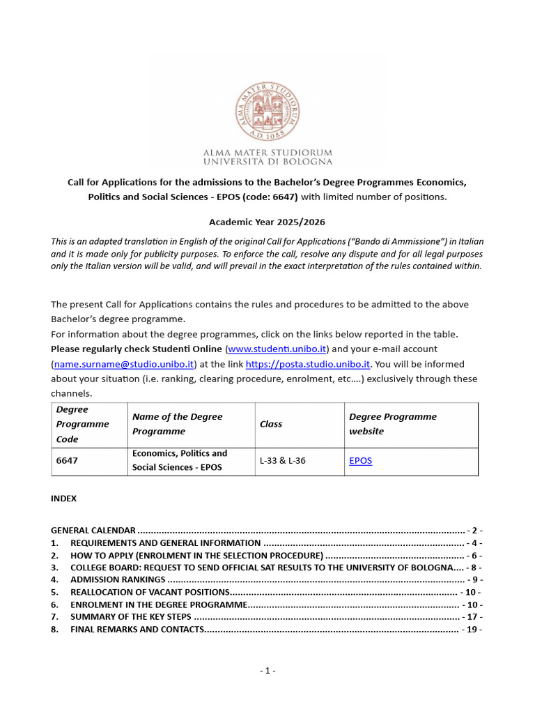 Call For Applications A.Y. 2025-2026 | PDF | University And College ...