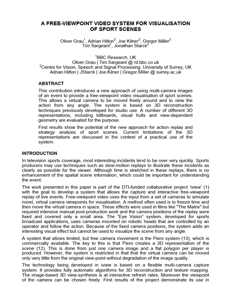 A Free-Viewpoint Video System for Visualisation | PDF | Camera ...