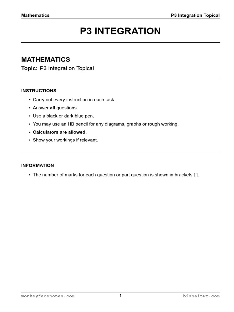 p3 Further Integration | PDF | Mathematics | Mathematical Analysis