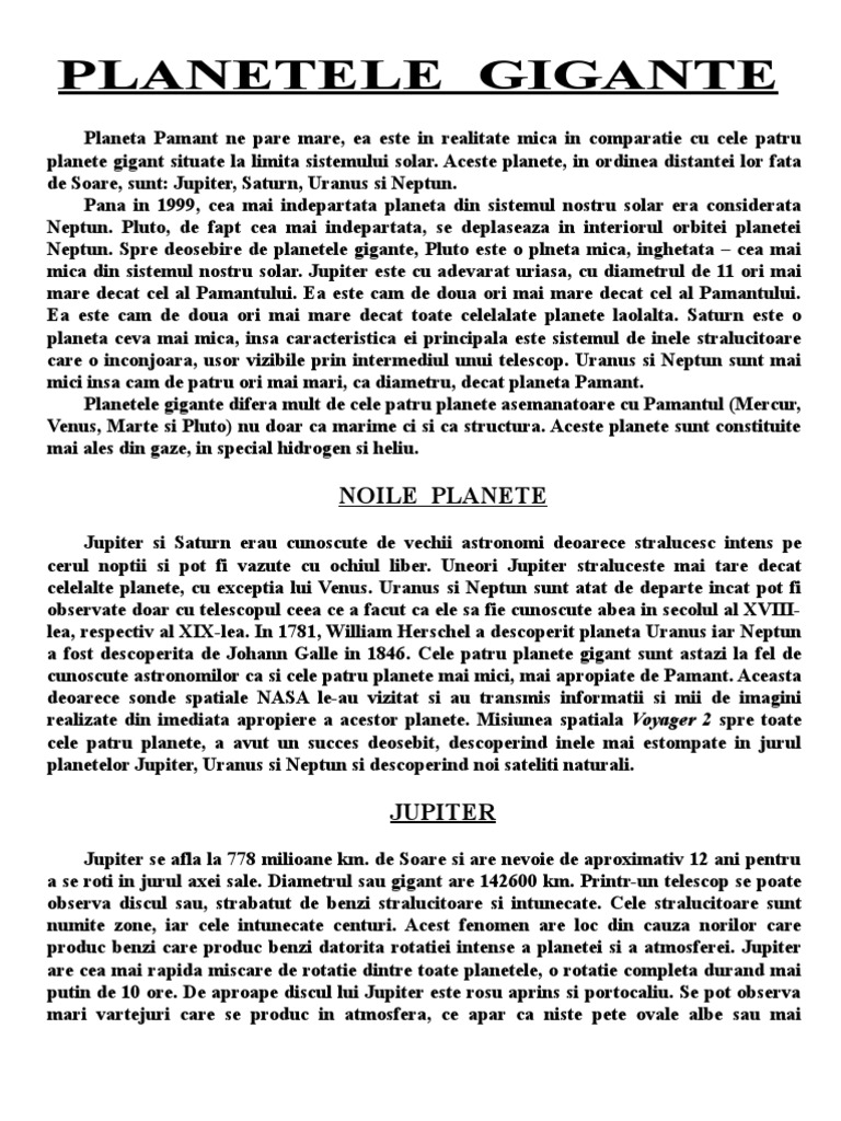 Planetele Gigante | PDF