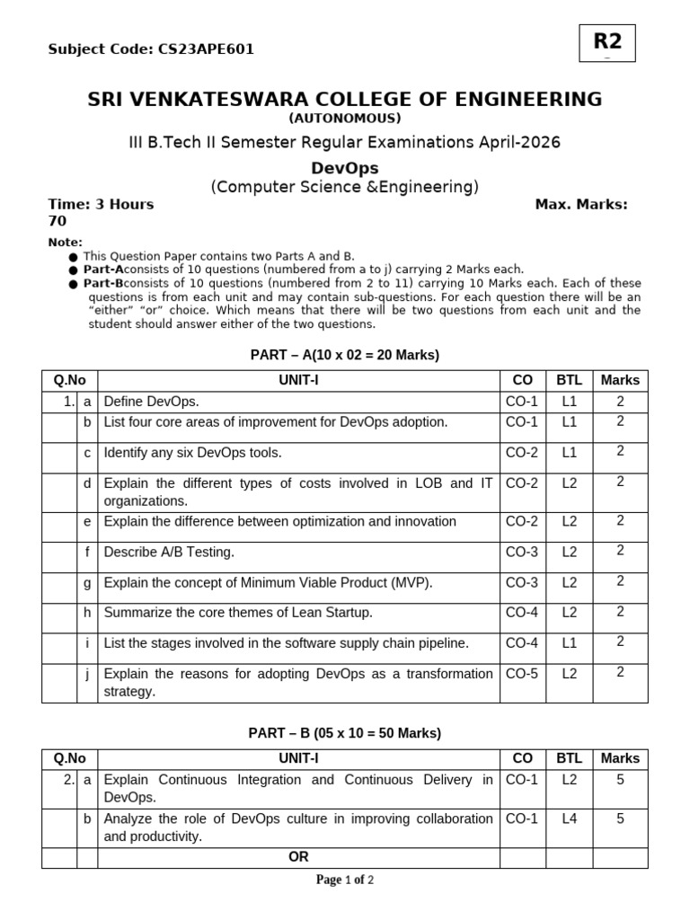 R23-CSE-III-II-DevOps-May 2026-Model Question Paper | PDF | Computing ...