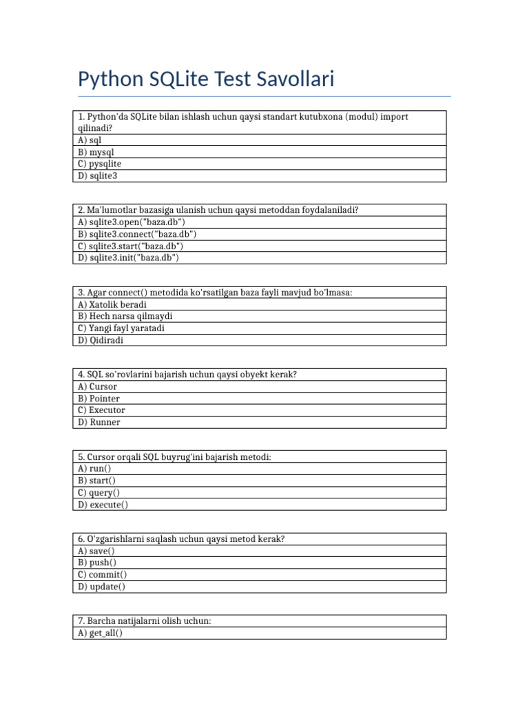 Full Test Tables | PDF