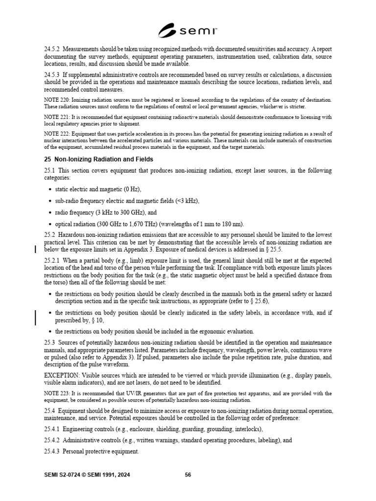 SEMI S2-0724 Clause 25 | PDF | Radiation | Ionizing Radiation