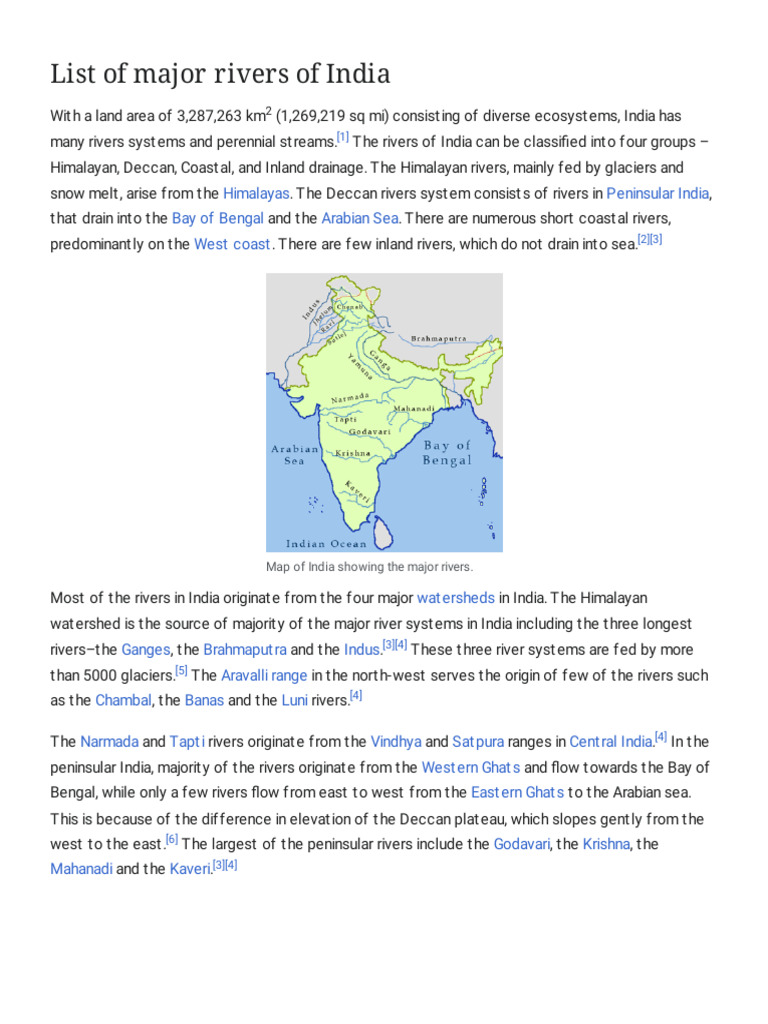 List of Major Rivers of India - Wikipedia | PDF | Environmental Science ...