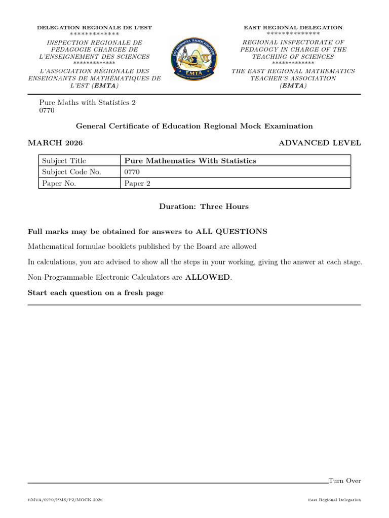 EAST Régional Mock 0770 PMS a-L Paper 2 March 2026 EMTA | PDF ...