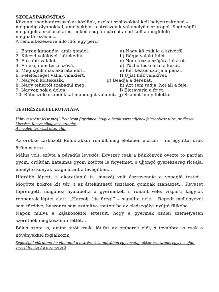 szólások, testrészek | PDF