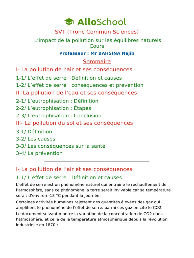 Cours 5 2 L Impact de La Pollution Sur Les Equilibres Naturels 2 | PDF ...