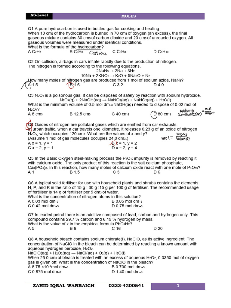 Moles 1 | PDF | Oxide | Mole (Unit)
