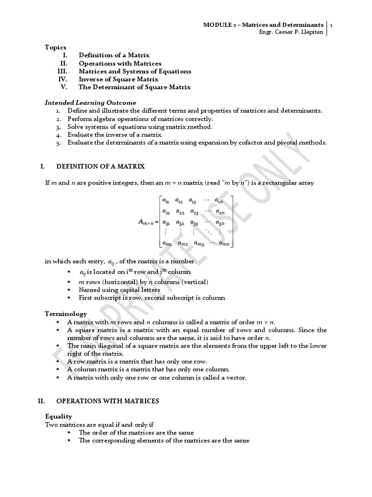 MODULE 2 Matrices and Determinant 2025 | PDF | Matrix (Mathematics ...