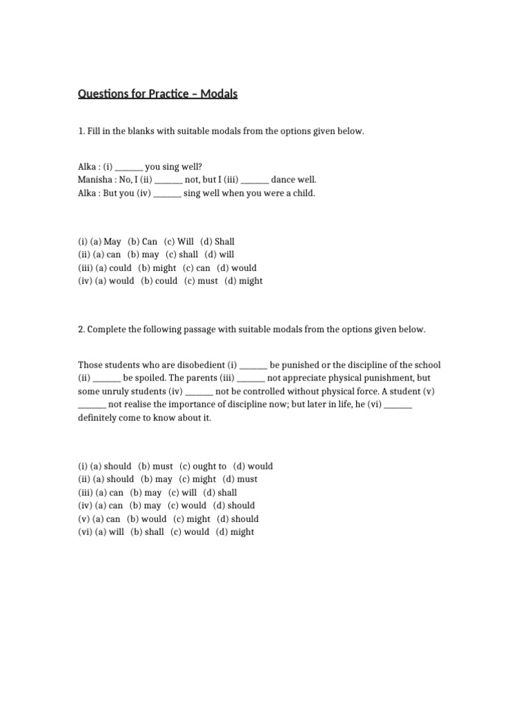 Modals Worksheet | PDF