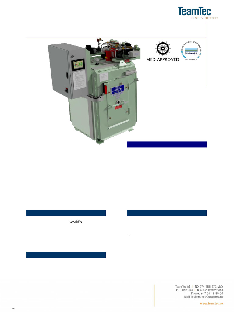 TeamTec Incinerator Minibrochure | PDF | Incineration | Diesel Engine