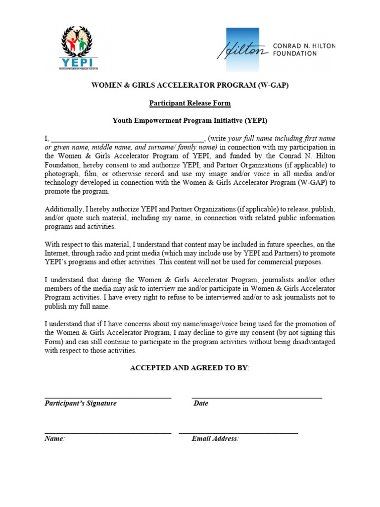 W-GAP 2026 Participant Release Form | PDF