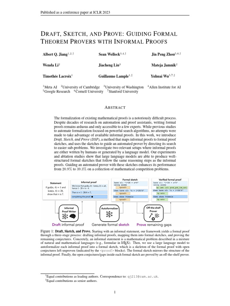 Draft, Sketch, Prove - Guiding Theorem Provers with Informal Proofs ...
