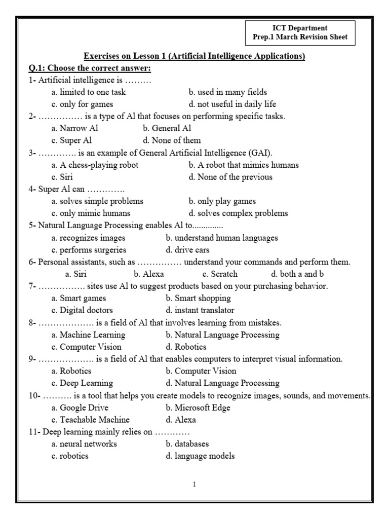 Prep1 March Revision Sheet ICT | PDF | Artificial Intelligence ...