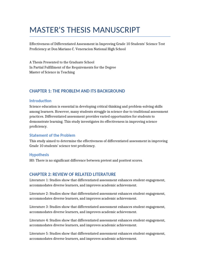 Masters Thesis Manuscript | PDF | Learning | Cognitive Science