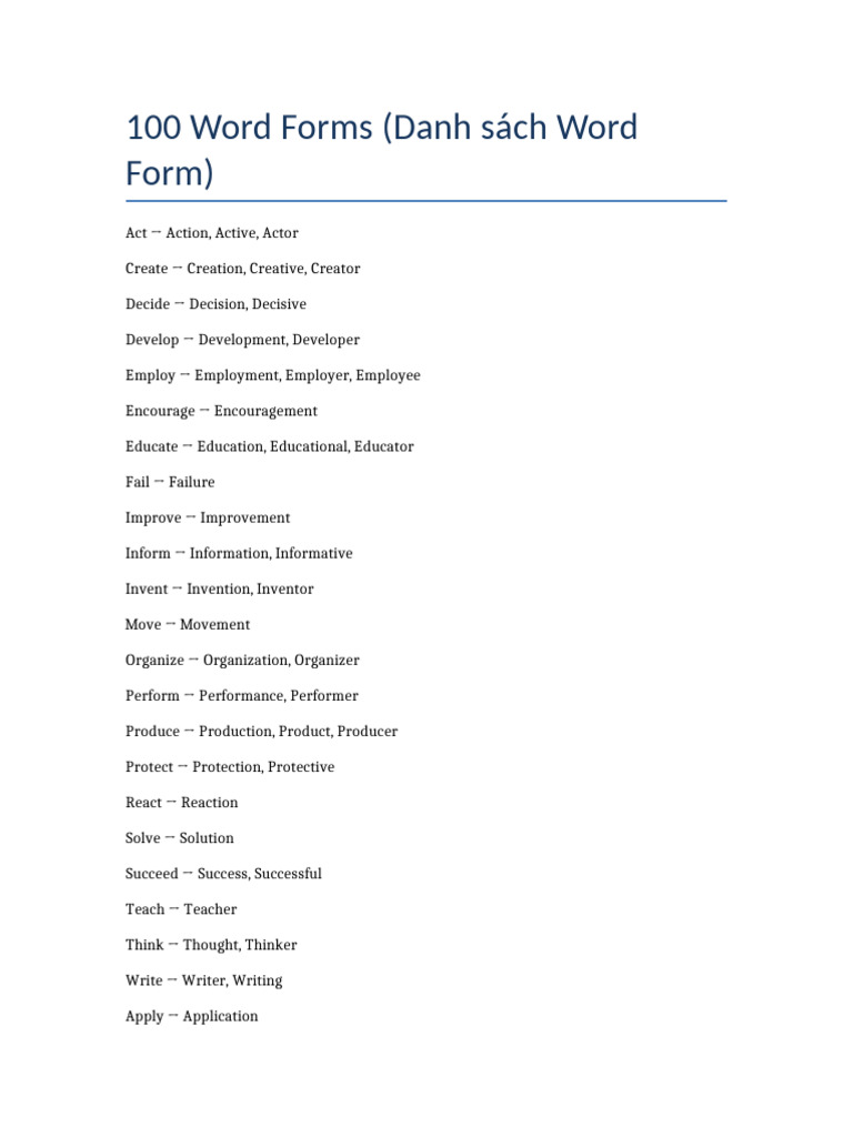 100 Word Forms | PDF