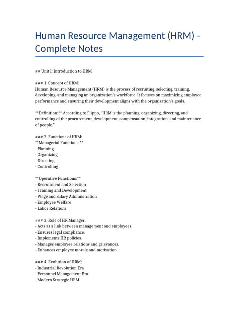 HRM Complete Notes | PDF | Human Resource Management | Employment