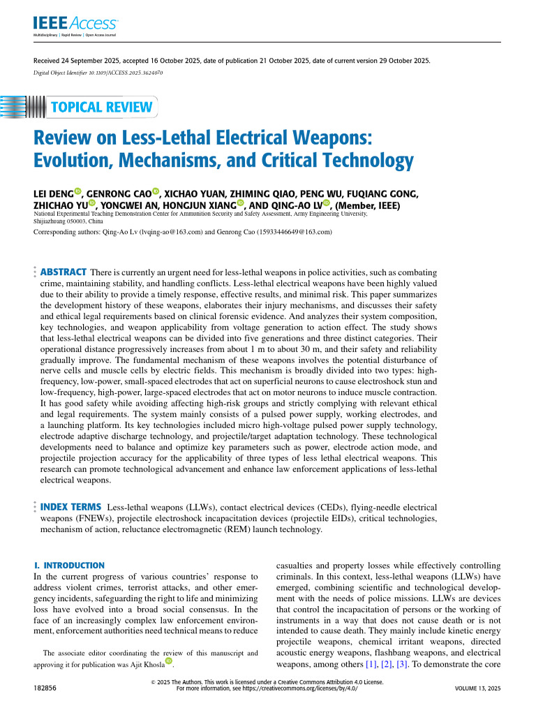 Review on Less-Lethal Electrical Weapons Evolution Mechanisms and ...