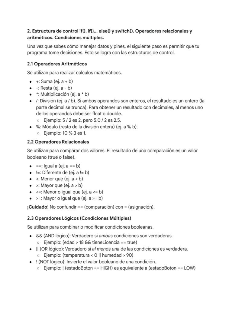 Estructura de Control If, If ... Else y Switch - Operadores ...