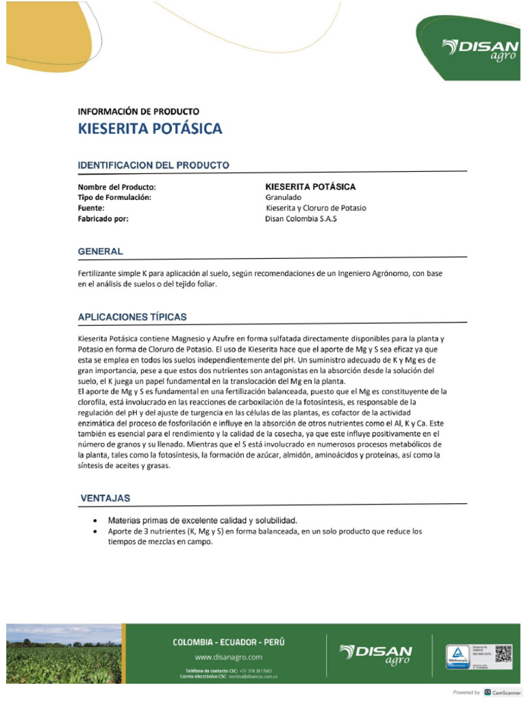 Ficha Técnica Formato Disan Kieserita Potásica (2) - 1 | PDF