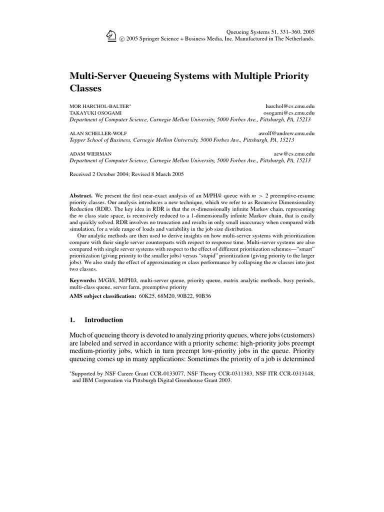 Multi-Server Queueing Systems With Multiple Priority Classes | PDF ...