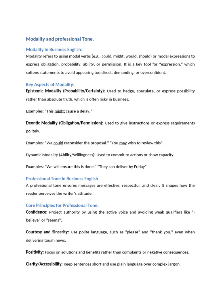 Modality and Professional Tone | PDF | Human Communication | Communication